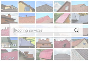 search bar displaying roofing services with a gallery of roofing results
