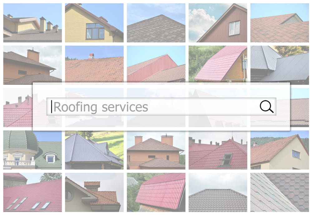 search bar displaying roofing services with a gallery of roofing results