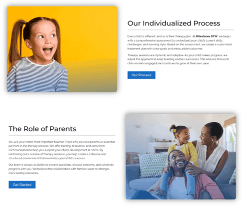 Milestone DFW's homepage of their website